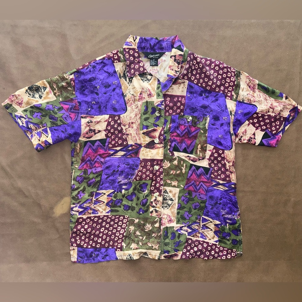 Vintage Silk Multicolor Patchwork 80’s Blouse